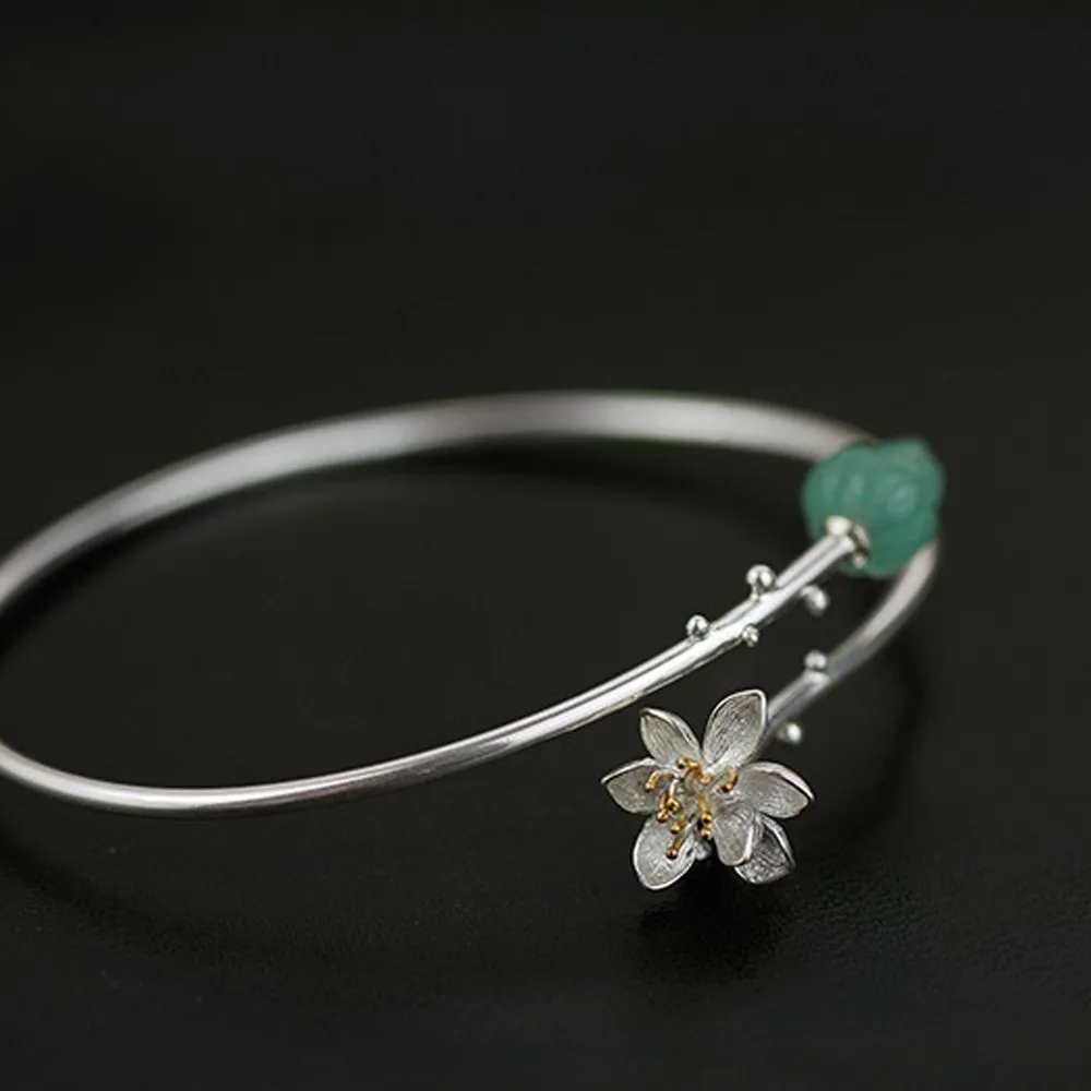 LARGERLOF 925 пробы Серебряный браслет регулируемый халцедон Fine Jewelry простой Винтаж