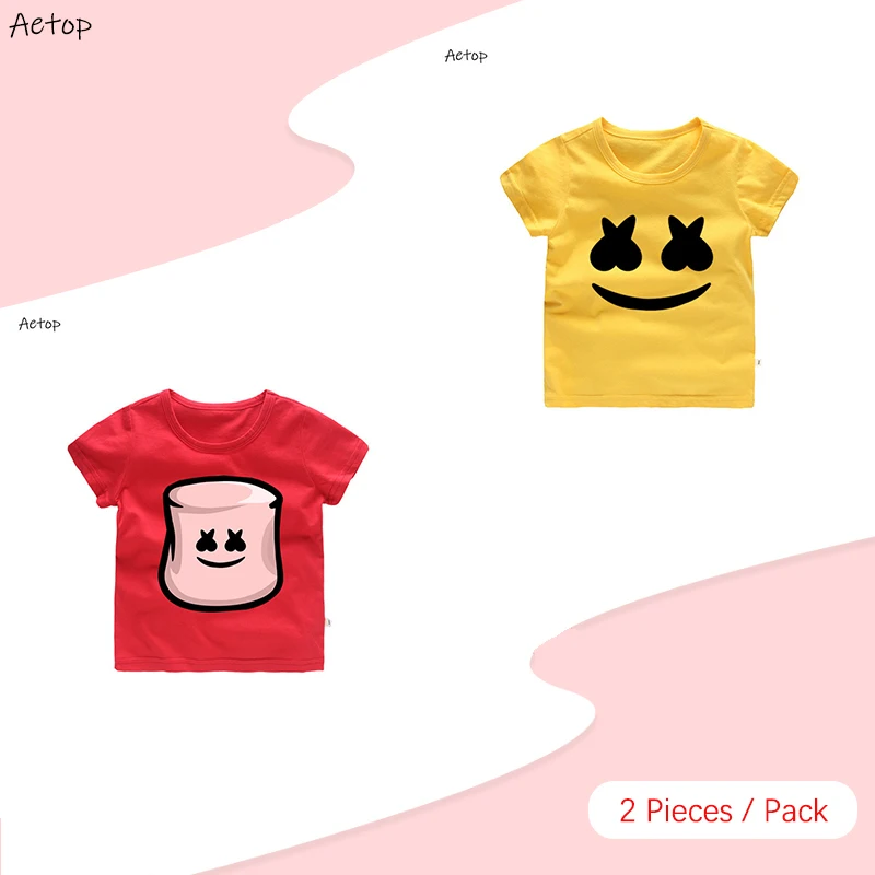 2pc D Летняя футболка для мальчиков с героями мультфильмов «Marshmello DJ Music», футболки для девочек, топы, одежда, детская одежда, хлопковый костюм для малышей - Цвет: 2pc D
