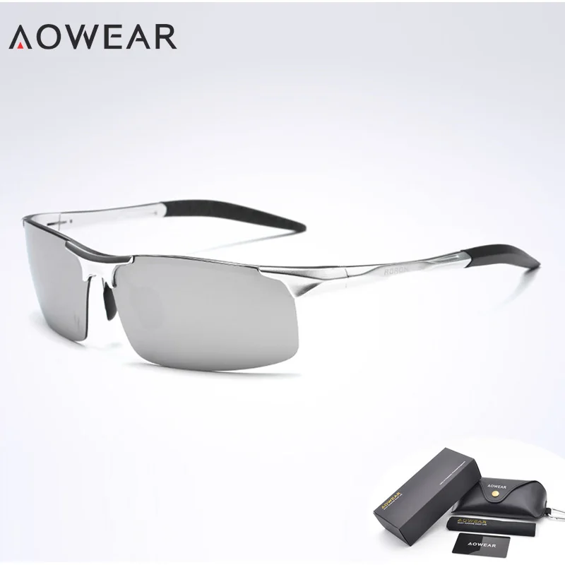 AOWEAR, настоящие, алюминий, магний, спортивные солнцезащитные очки, мужские, поляризационные, без оправы, солнцезащитные очки, мужские, очки, lunette de soleil H02 - Цвет линз: C6 Silver