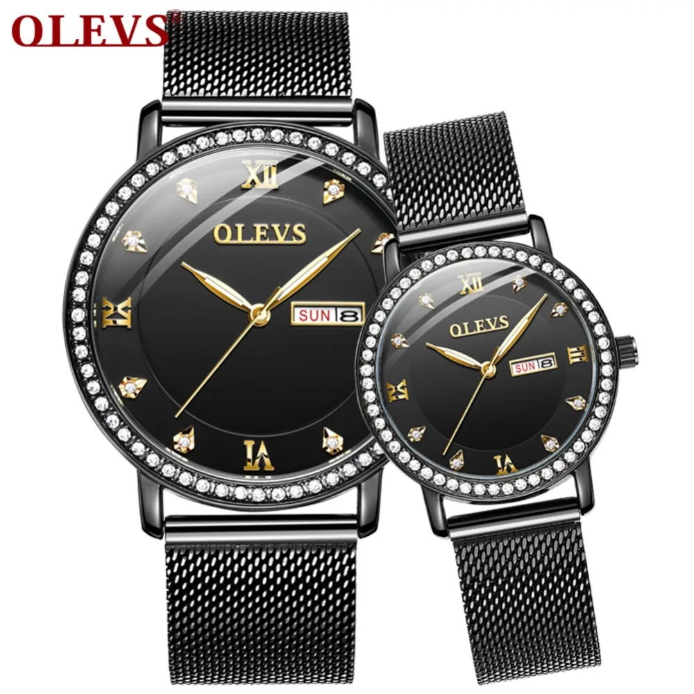 Reloj de pareja Модные кварцевые парные часы Черное женское из нержавеющей стали часы со стразами наручные часы мужские недели любовника подарки