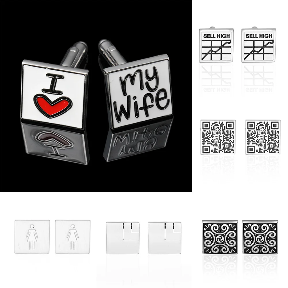 MeMolissa Square Cuff Button 18 Styles Option I Love My Life / QR code barcode Style Fashion Cufflinks for Men's Jewelry | Украшения и