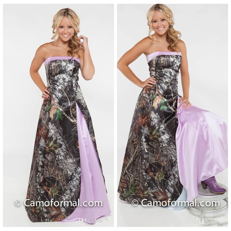 Без бретелек с камуфляжным принтом Длинные Платья для подружек невесты