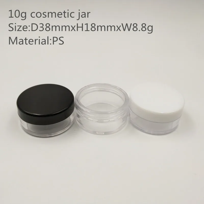 

20pcs/lot 10ml 10g cosmetic Pots with Clear,black, white Lids Mini Cosmetic Empty Jar Pot Eyeshadow Makeup Face Cream Container