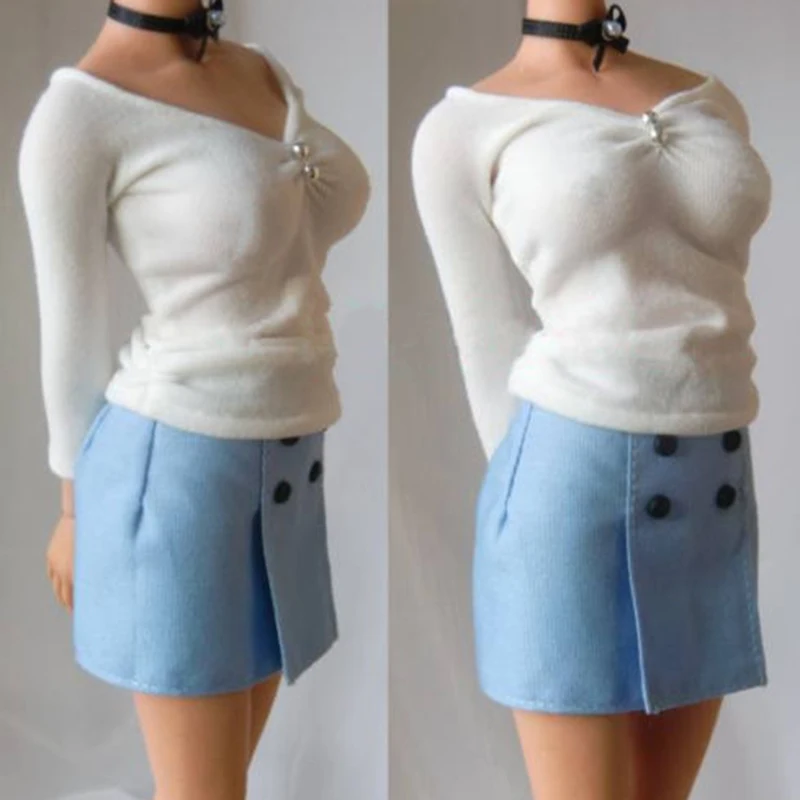 

Custom 1:6 Scale White Shirt and Blue Short Skirt Female Professional Suit Cloth F 12" Female Action Figures Accessories