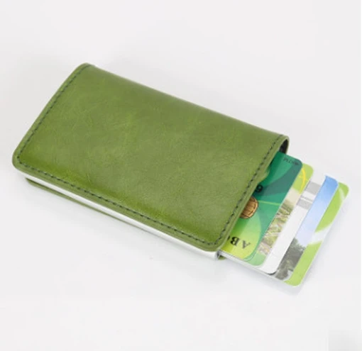 green card holders Хит, алюминиевый мужской держатель для ID наличных, для мужчин, RFID, бизнес держатель для кредитных карт, противоугонные, из искусственной кожи, женские мини-кошельки, 5 цветов - Цвет: green card holders