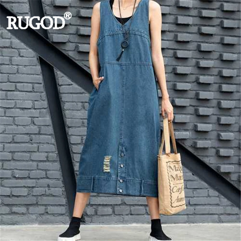 Женское платье 2020 длинные платья из джинсовой ткани без рукавов с V-образным