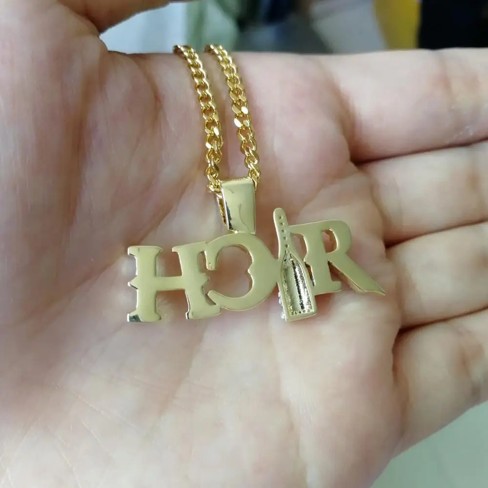 

Hip Hop Micro Paved AAA Cubic Zirconia Bling Iced Out Rich Wine bottle Pendants Necklace for Men Rapper Jewelry Gold Color