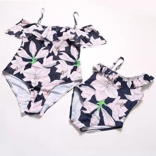 Летнее милое семейное подходящее бикини для мамы и дочки купальник женщин