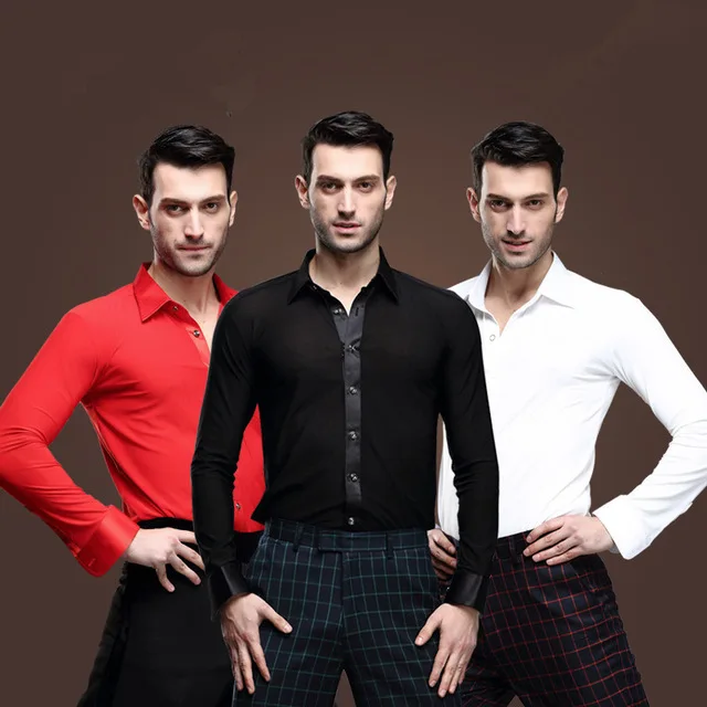 Мужская танцевальная рубашка черная для конкурсов выступлений бальных танцев