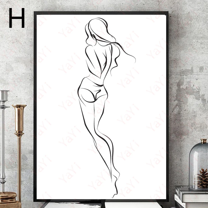 Женский изгиб эскиз художественный холст печать постер черно белый абстрактный