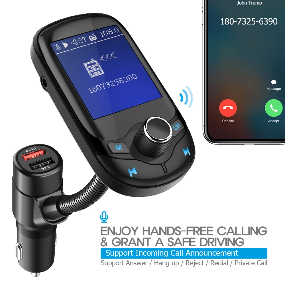 Nulaxy fm-передатчик Автомобильный MP3-плеер 3 USB Беспроводной Bluetooth Handsfree car Kit 1 8