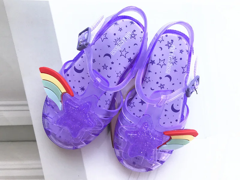 as picture color Melissa/оригинальные 1:1 сандалии для девочек; Новинка года; летняя детская обувь; сандалии Melissa Rainbow; нескользящая обувь принцессы для девочек - Цвет: as picture color