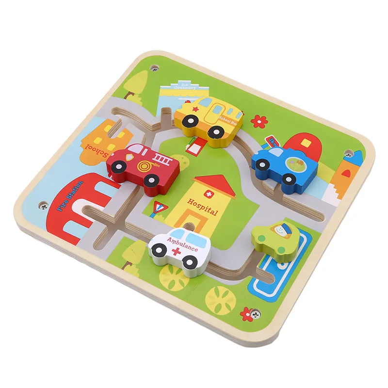 

New Cartoon Cars Building Blocks Wooden Track Building Block Early Education Baby kids Toys Childhood Educational Toys