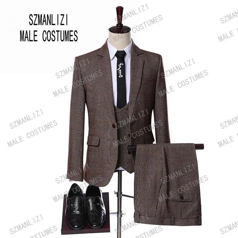 Traje De Hombre,, жених, мужской костюм, приталенный, 3 предмета, зеленые листья, модный дизайн, платье для жениха, вечерние костюмы, свадебный смокинг - Цвет: as picture