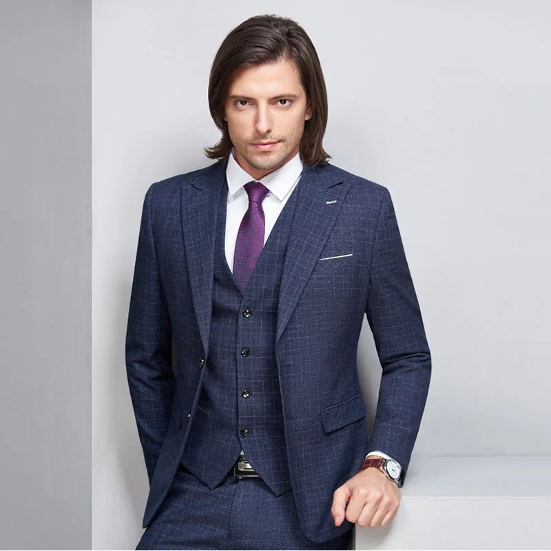Желанная пора Для мужчин Темно синие смокинг костюм Slim Fit S Классический Бизнес