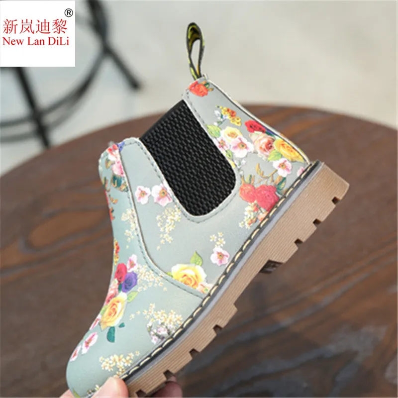 Детские ботинки для мальчиков и девочек цветочный Цветочный принт Ботинки Челси