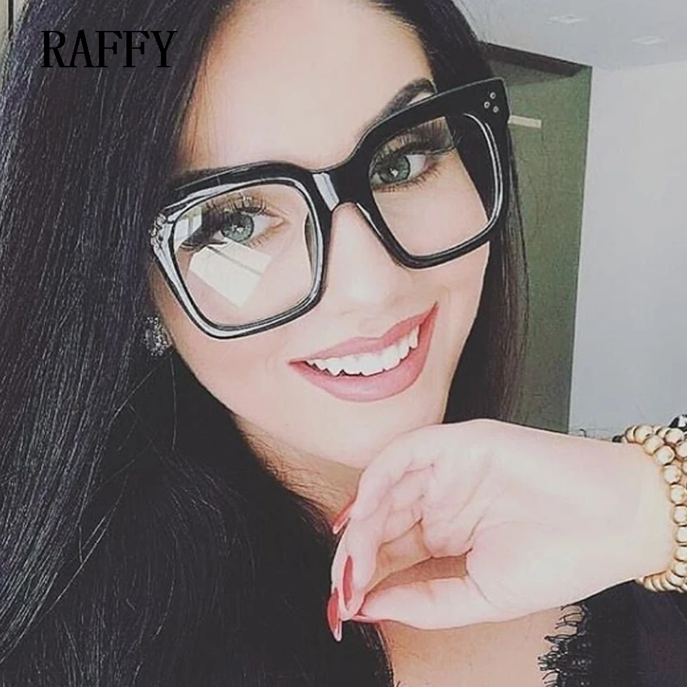 Big Square Eyeglasses Frame Eyewear Black Vintage Rivet Optical Glasses Women Frames Prescription |