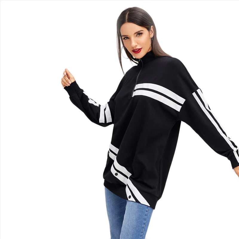 SHEIN Стильный Свитшот С Длинными Рукавами, Длинный Свитшот На Молнии С Пуговицами