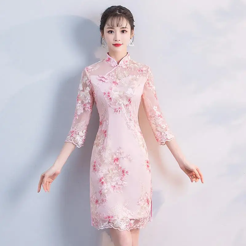 Модное свадебное платье Cheongsam, Восточное вечернее платье в китайском стиле, женское элегантное платье Qipao, Сексуальное мини платье в стиле ретро, Vestido S-3XL - Цвет: style 4