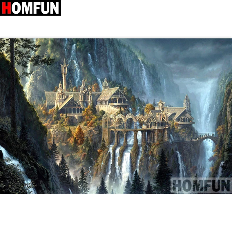 Алмазная 5D картина с квадратными/круглыми сверлами HOMFUN Пейзаж замка вышивка