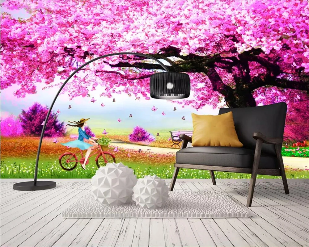 Beibehang Экологичная влажность фиолетовый Вишневое дерево фото рулон ТВ фон 3d обои