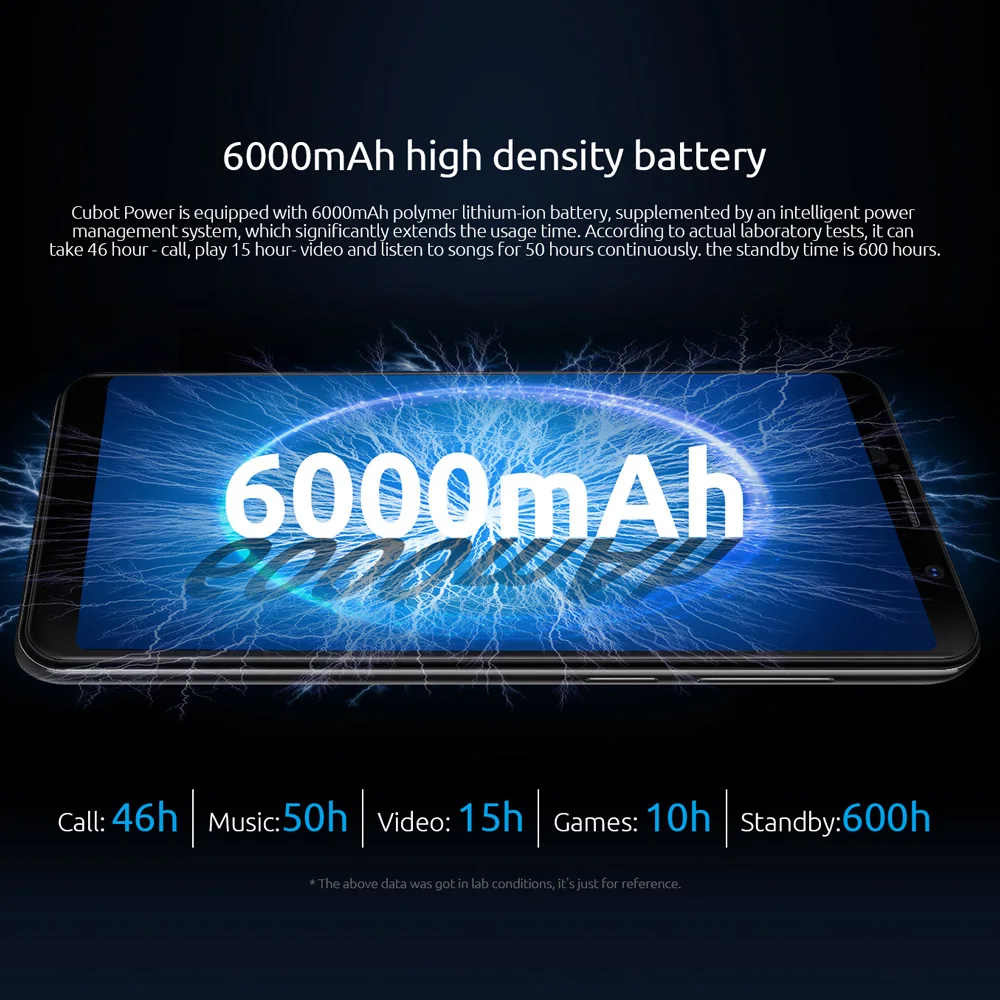 Смартфон CUBOT POWER 5,99 дюймов FHD+ Android 8,1 6000 мАч, сканер отпечатков пальцев, двойной 4G LTE 6GB128GB MT6763T, Восьмиядерный, 20MP