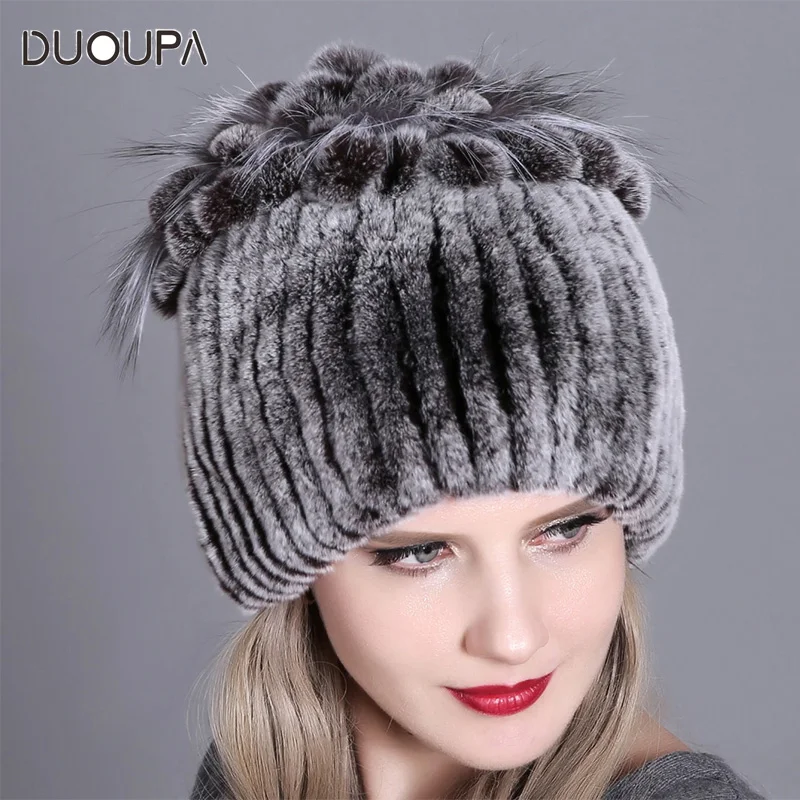 DUOUPA2019 женская меховая шапка для зимы из натурального кролика рекс шапка из меха лисы русские женские меховые головные уборы новые модные теплые шапки