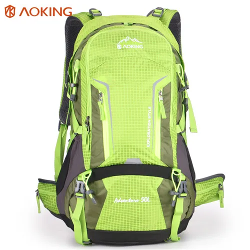 Aoking 50L походный рюкзак с пряжкой комбинированный SOS свисток Съемная сетчатая Подушка и светоотражающие полосы сумки(дождевик - Цвет: Green