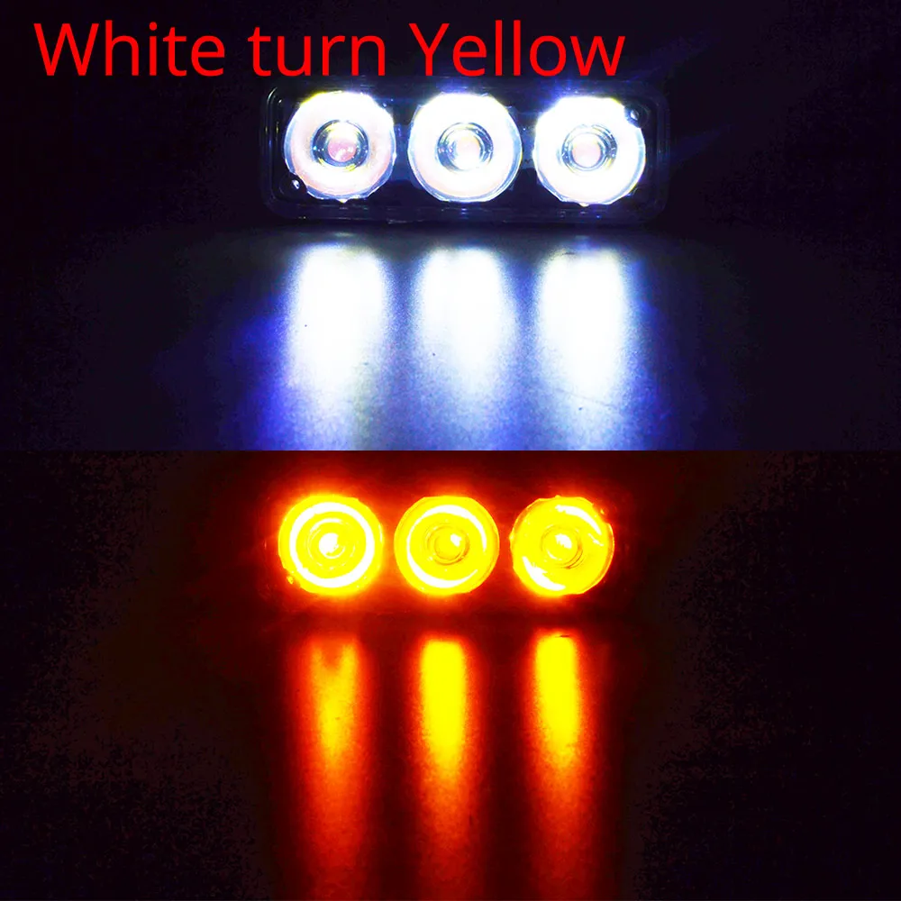 White Turn Yellow 2х автоматический светильник, высокомощный светодиодный светильник, водонепроницаемый DC 12 В, дневной ходовой светильник, автомобильная лампа белого цвета, 6000 K, поворотная сигнальная лампа - Испускаемый цвет: White Turn Yellow