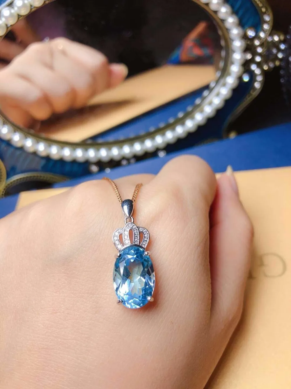 Silver S925 Sterling Fine Jewelry Pendant Heart & Water Drop Topaz Blue Gems Wedding Luxury Necklace Pendants