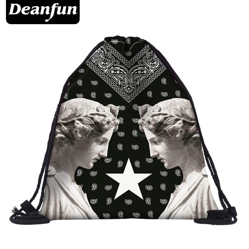 Deanfun Drawstring Сумки 3D печатных черные модные Обувь для девочек Винтаж Школьные сумки