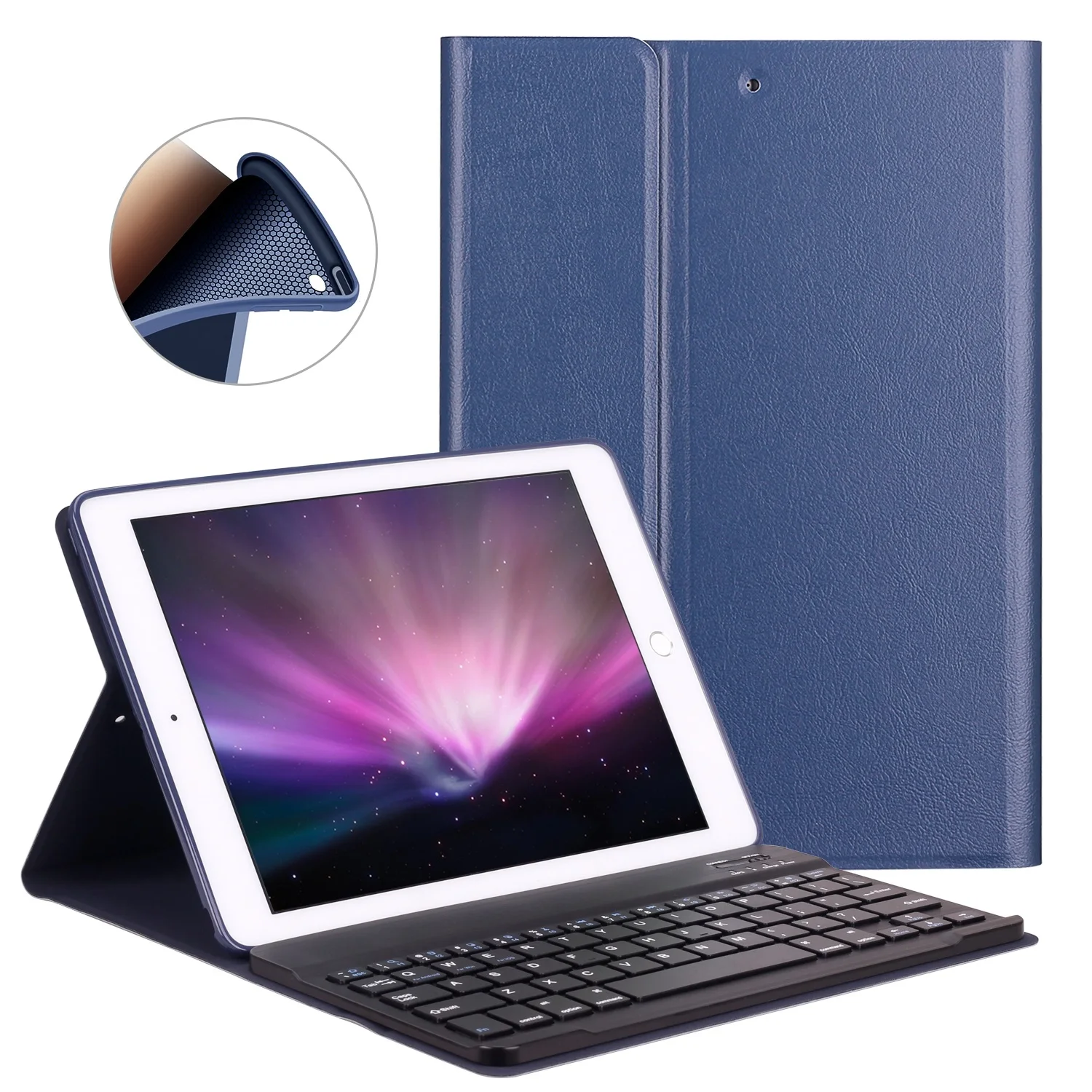 Dark blue Чехол-клавиатура из искусственной кожи для iPad 9,7 /iPad Air 2 1, мягкий силиконовый чехол, подставка для iPad чехол 9,7" - Цвет: Dark blue