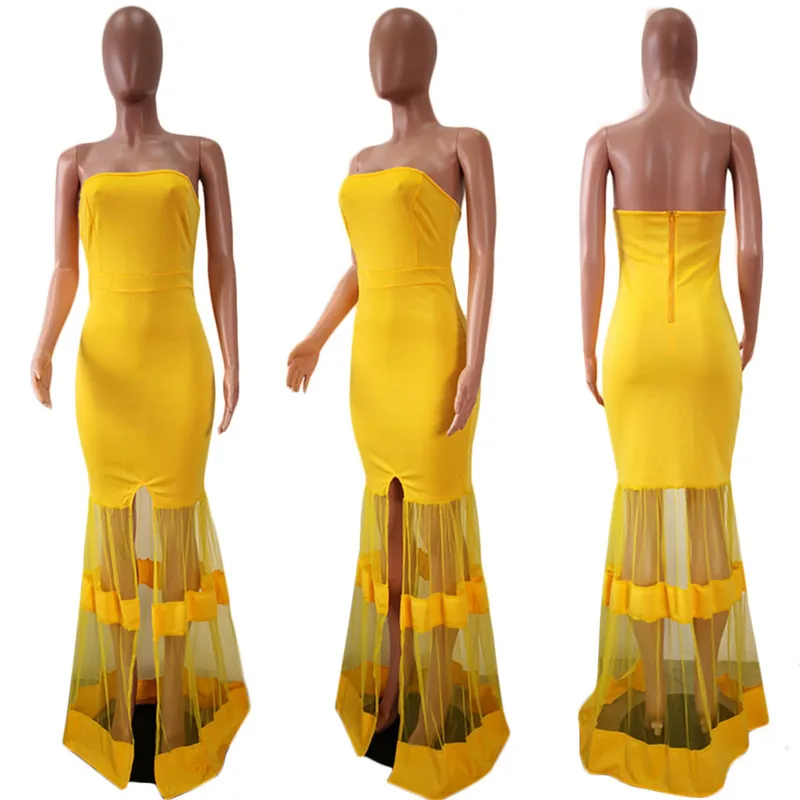 Летнее женское длинное вечернее платье сексуальное макси из тюля Сетчатое