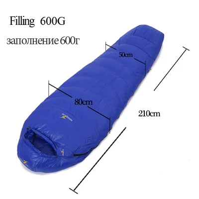 210cm blue 600G 210/220 см наполнитель 600 г перо гусиный пух спальный мешок Мумия Сверхлегкий Поход uyku tulumu Отдых Туризм Кемпинг спальный мешок - Цвет: 210cm blue 600G