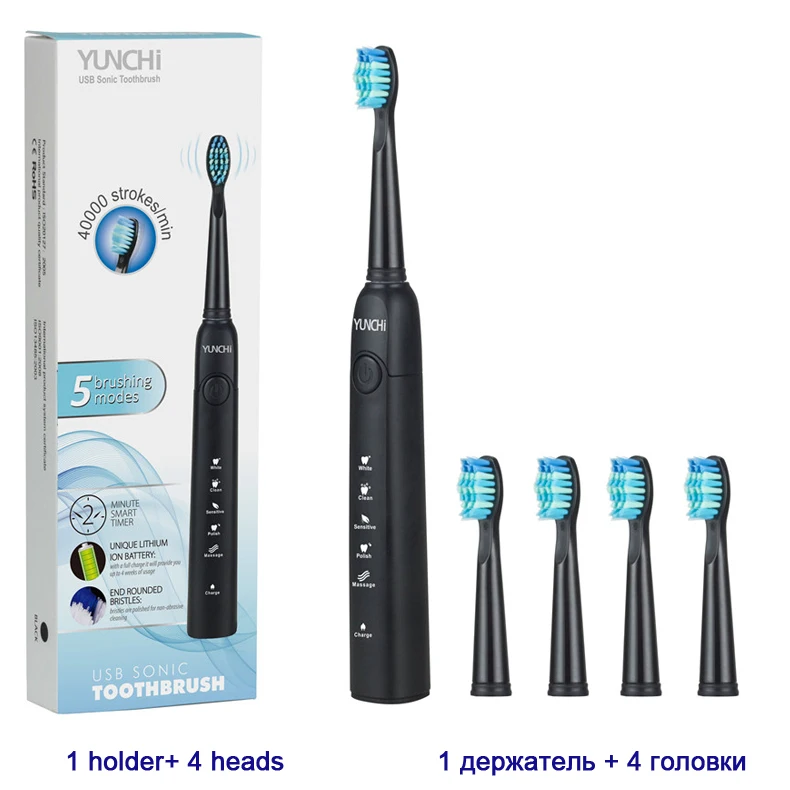 Новая модель электрическая зубная щетка Sonic Clean USB перезаряжаемая лучший экономичный подарок для улучшения здоровья полости рта акустическая волна - Цвет: with 4 Heads