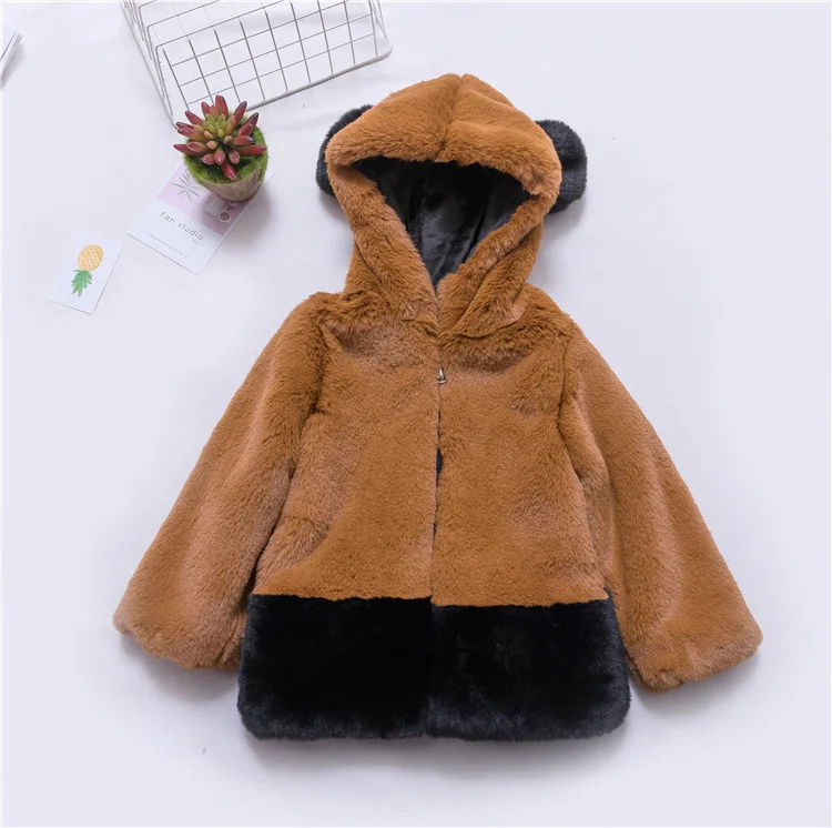 Детская зимняя одежда 2018 пальто из искусственного меха норки с капюшоном для