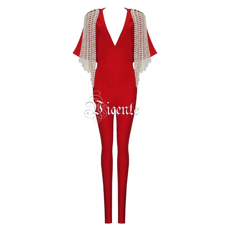 Vicente HOT Chic Luxe Pearl комбинезон с цепью сексуальный глубокий v-образный вырез