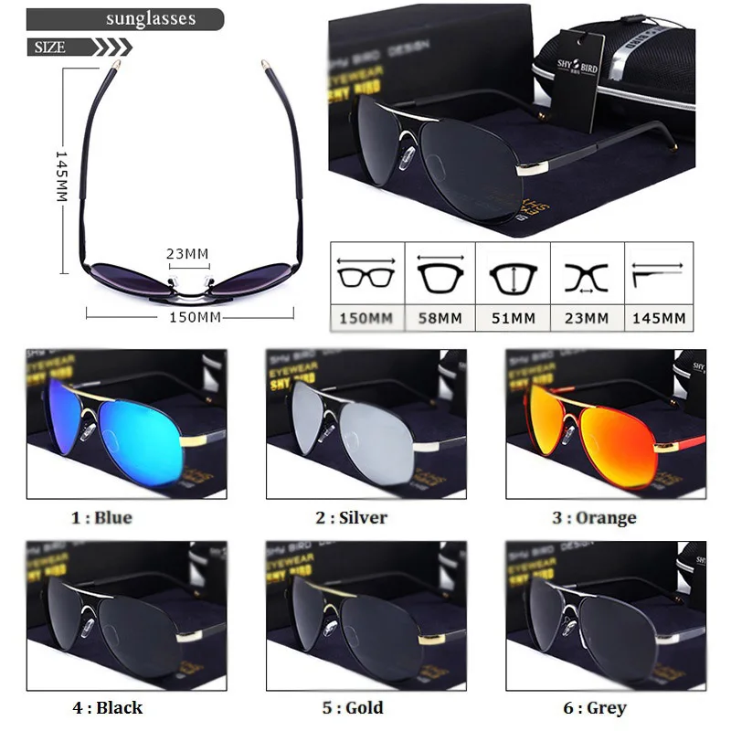 Солнцезащитные очки Мужские зеркальные поляризационные авиаторы с синим