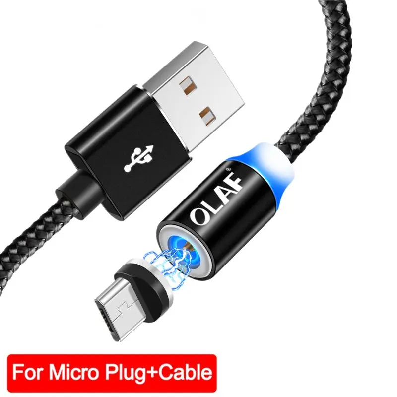 Магнитный usb-кабель OLAF 1 м/2 м, магнитный шнур для быстрой зарядки для iPhone XR Xs Max, кабель USB type c для samsung S8 Xiaomi OnePlus 6t - Цвет: Black for micro
