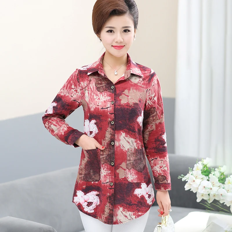 Женская блузка с длинным рукавом рубашка принтом для работы большие размеры