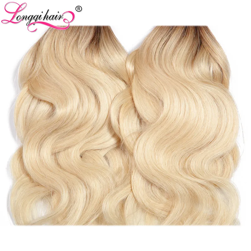 Longqi hair T1B/613 Блондин тело волна с темные корни бразильские волосы 4 Комплект