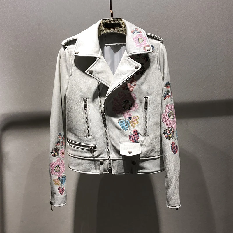 

Woman Coats Genuine Leather 2019 Autumn Winter Sheepskin Leather Coat Female Motorcycle Jackets Rivet Genuine Leather Short Pin