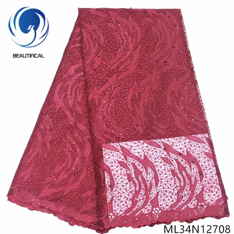 

BEAUTIFICAL Beads Lace Fabrics African Embroidery Tulle Net Lace Polyester ML34N127