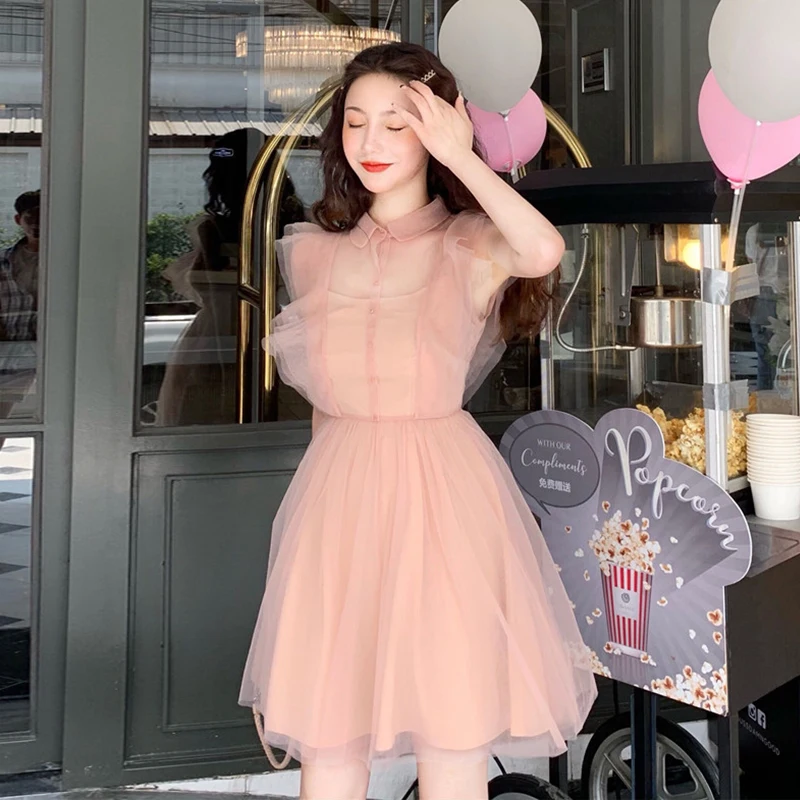 Летнее милое розовое мини-платье Ulzzang без рукавов женская одежда 2019 модные