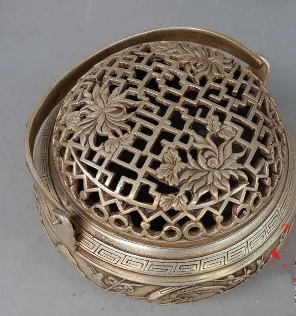 

China collection archaize white copper plum flower crane Incense burner
