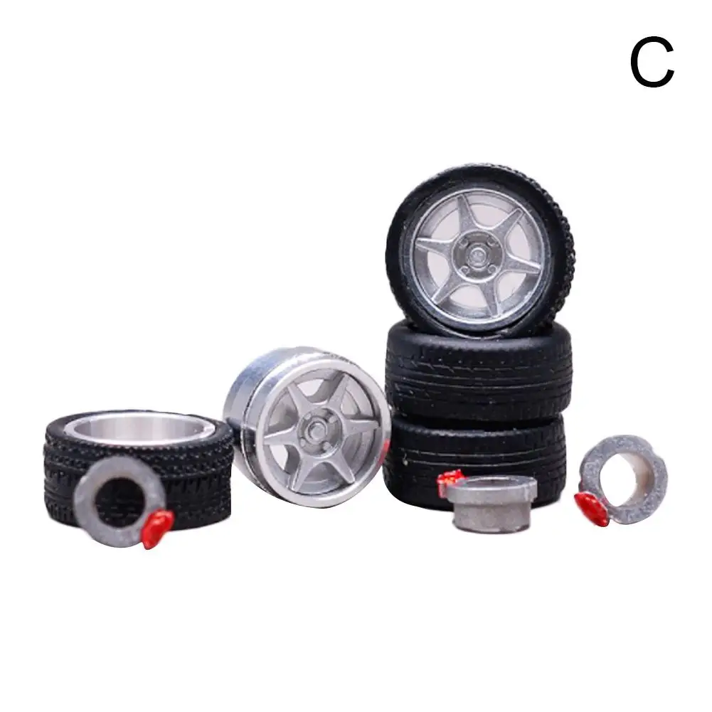 1:64 12 Styles Model Modified Tire+2axles+4end Caps Diecasts Alloy Wheel Tire Rubber Vehicles General Model Of Car Change Wheel - Цвет: 3