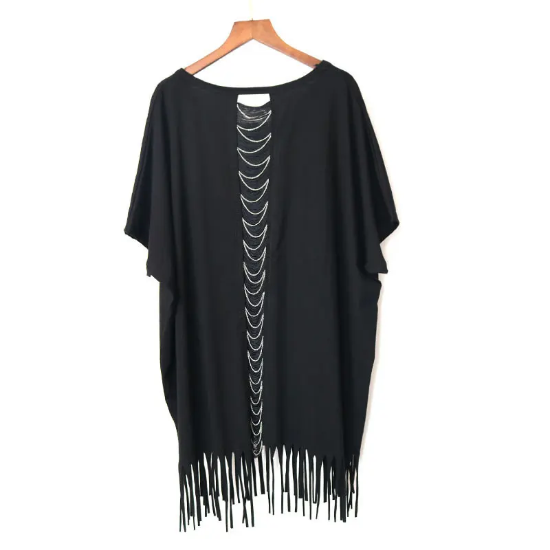 Футболка с кисточками XITAO круглый вырез принт героями мультфильмов пэчворк