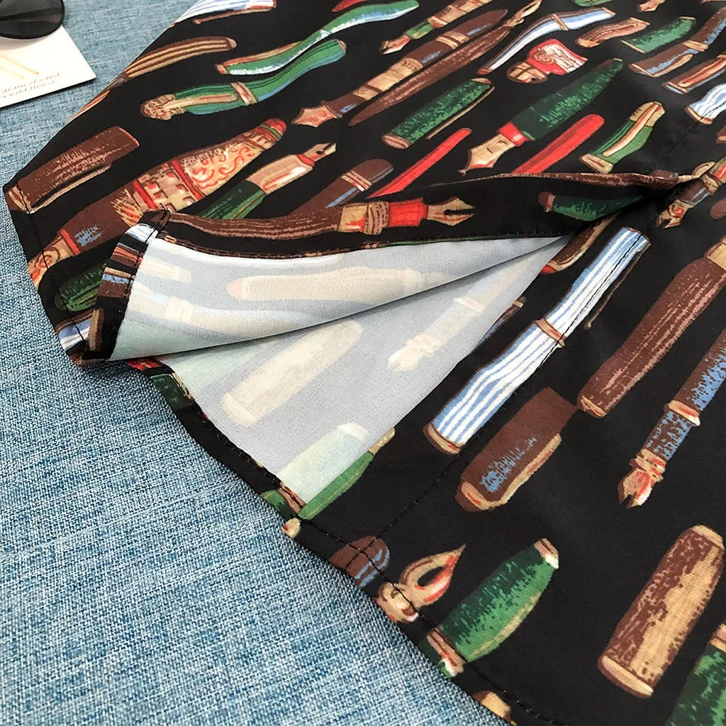 Популярная модная мужская рубашка из полиэстера с креативным принтом и отложным воротником, Повседневная рубашка с коротким рукавом, мужская рубашка, лето, новое поступление