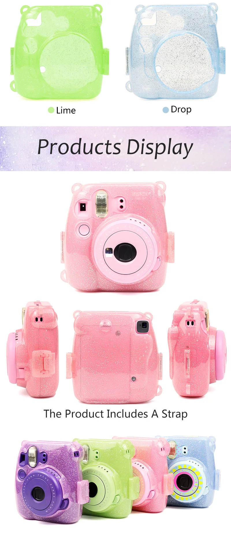CAIUL Камера чехол сумка для фотоаппарата моментальной печати Fujifilm Instax Mini 9/8/8+ пленка глянцевая фотобумага для Камера, с ремешком