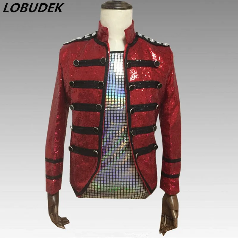 Мужской двубортный Блейзер с красными зеркалами и блестками | Мужская одежда